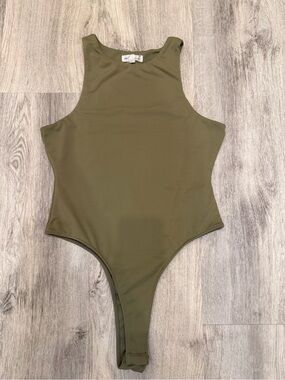 Grey Lab Small Olive Green High Neck Thong Bodysuit Minimalist